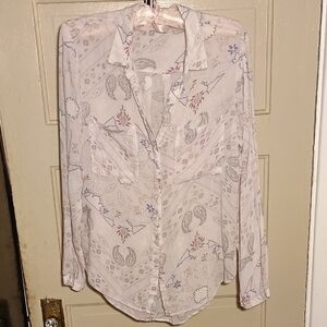 Cloth &,Stone Sheer Patterned Button-Up Blouse